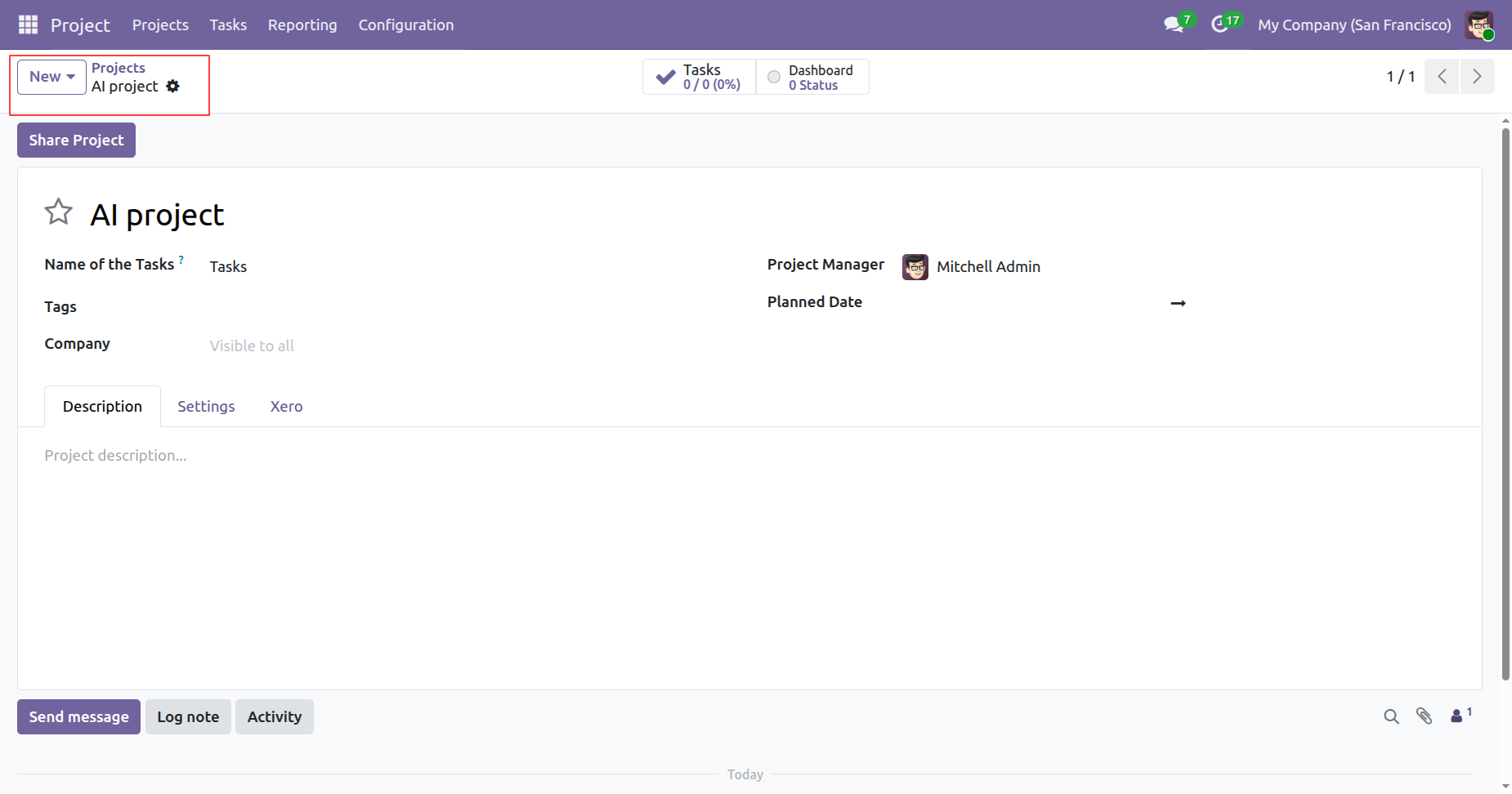 Project form linked with Xero record in Odoo