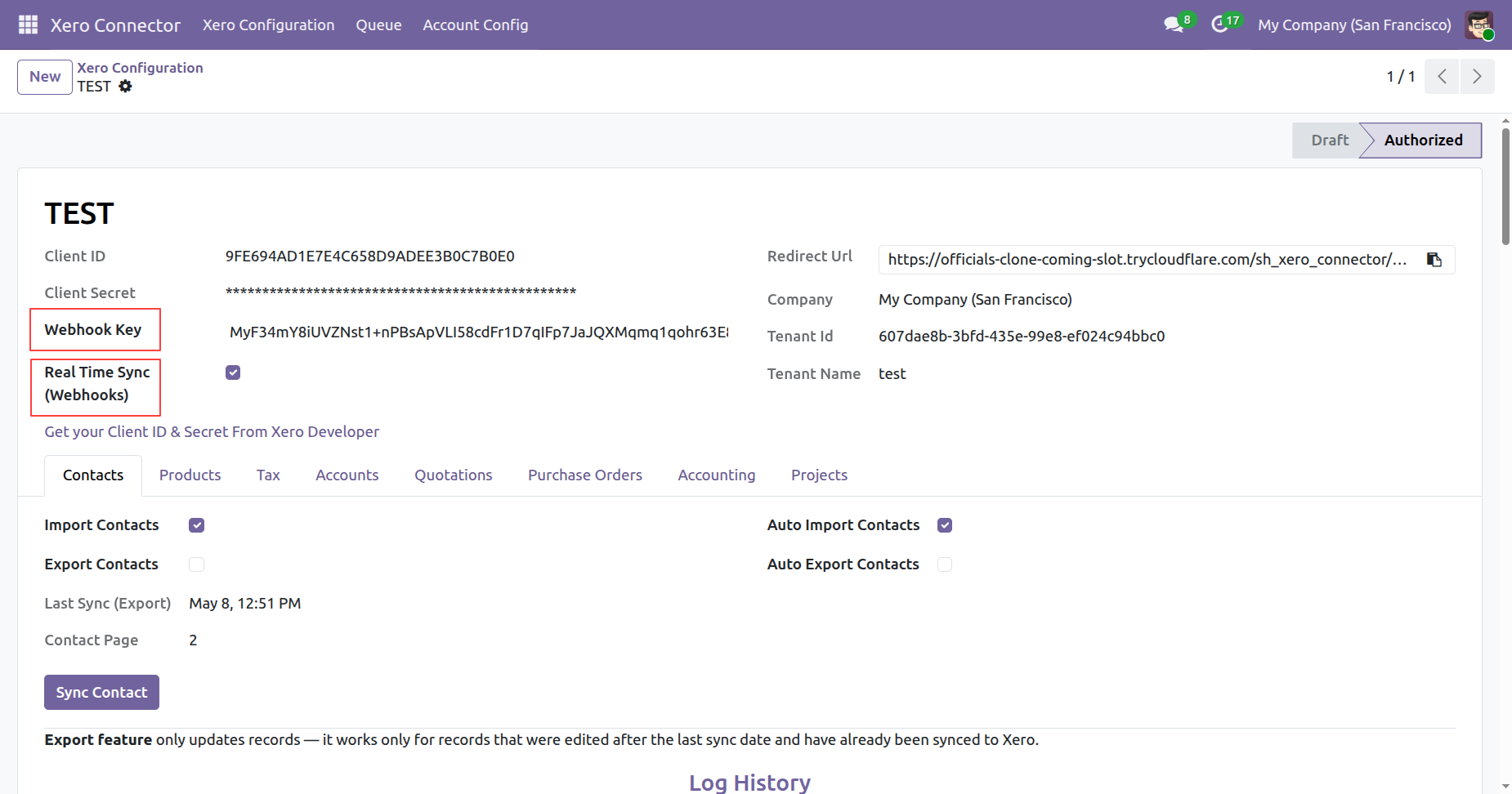 Add Webhook Key and enable Real Time Sync in Odoo
