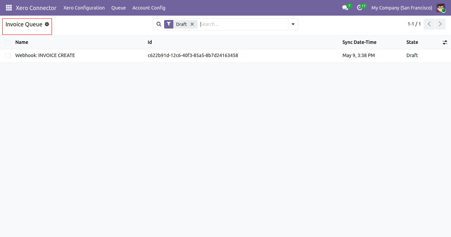 Invoice Queue synced via webhook in Odoo