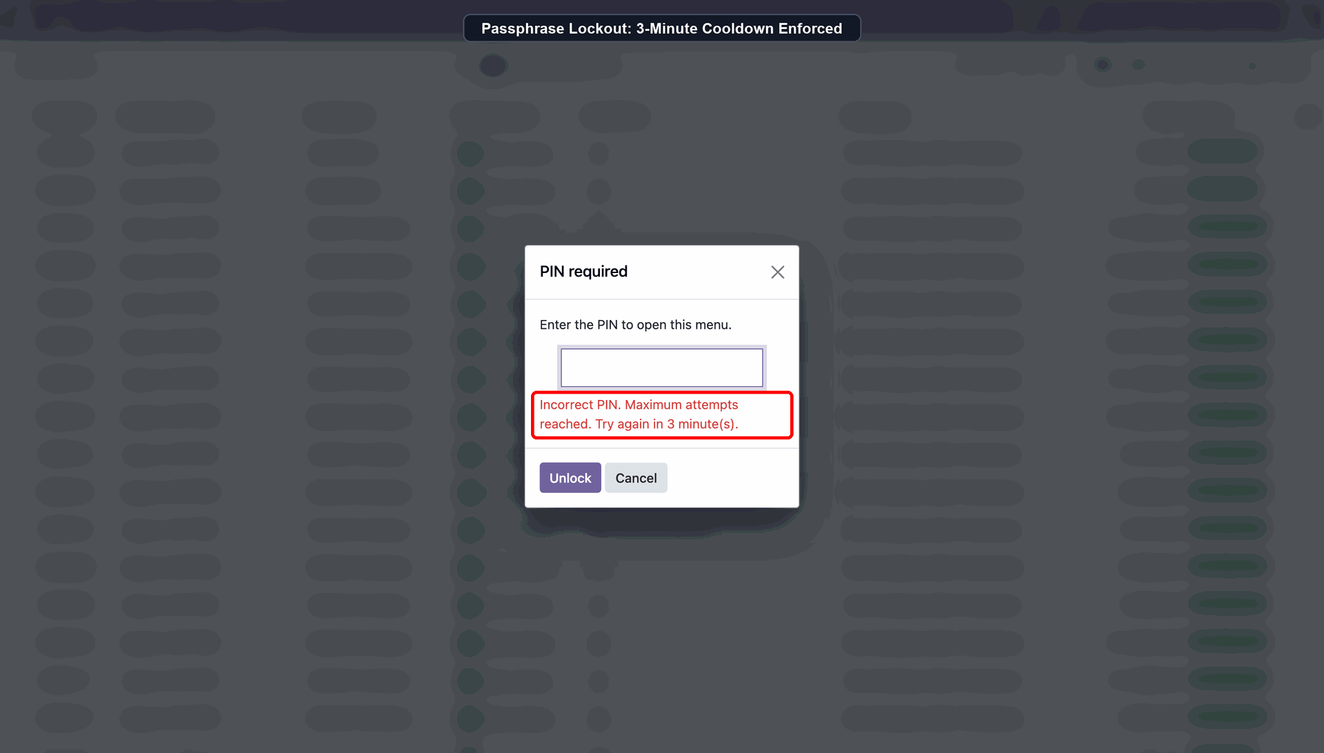 Passphrase Lockout: 3-Minute Cooldown Enforced