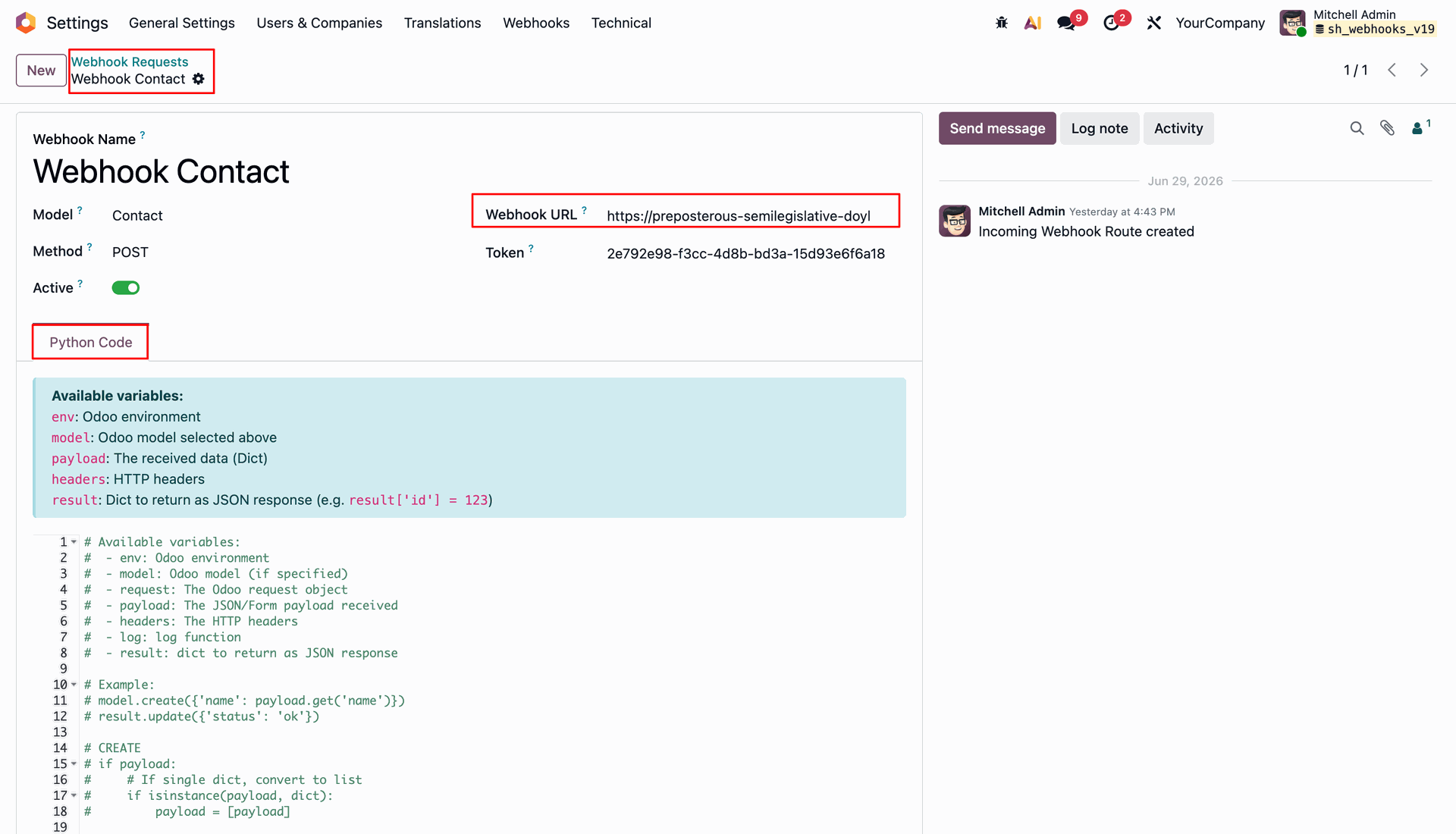 Inbound Webhook Request Form