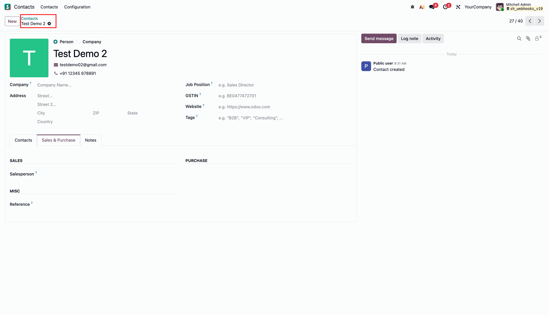 Second Created Contact Record