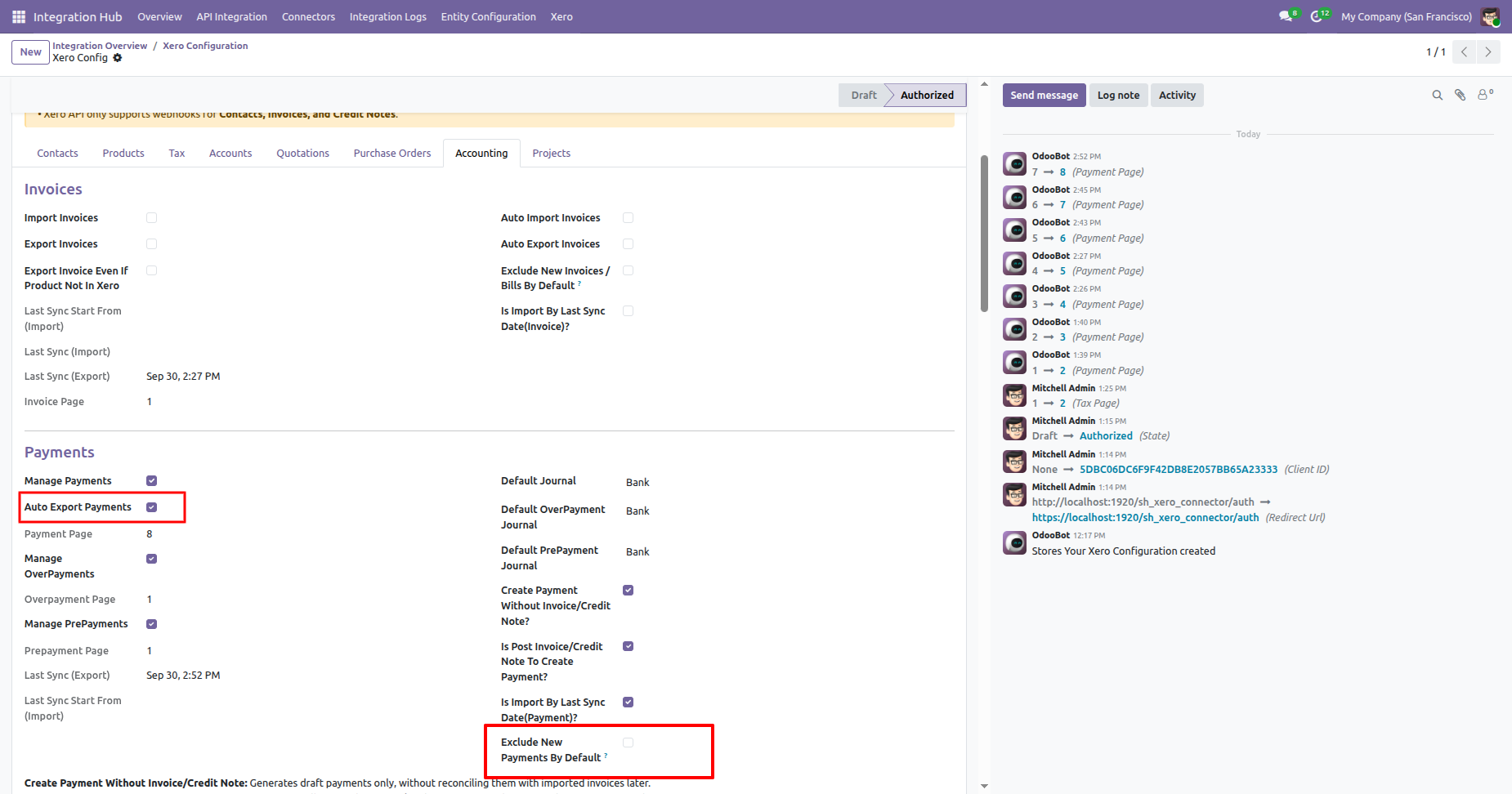 Enable Exclude New Payments By Default in Xero Configuration