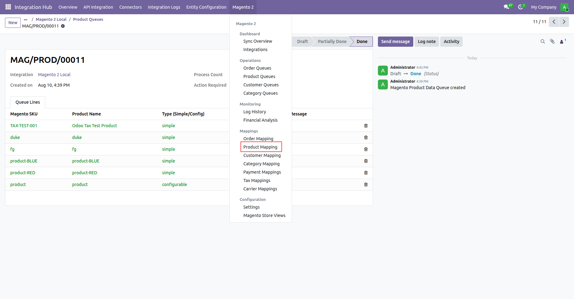 Check synchronized stock quantity levels across configured warehouse locations and Odoo inventory quants