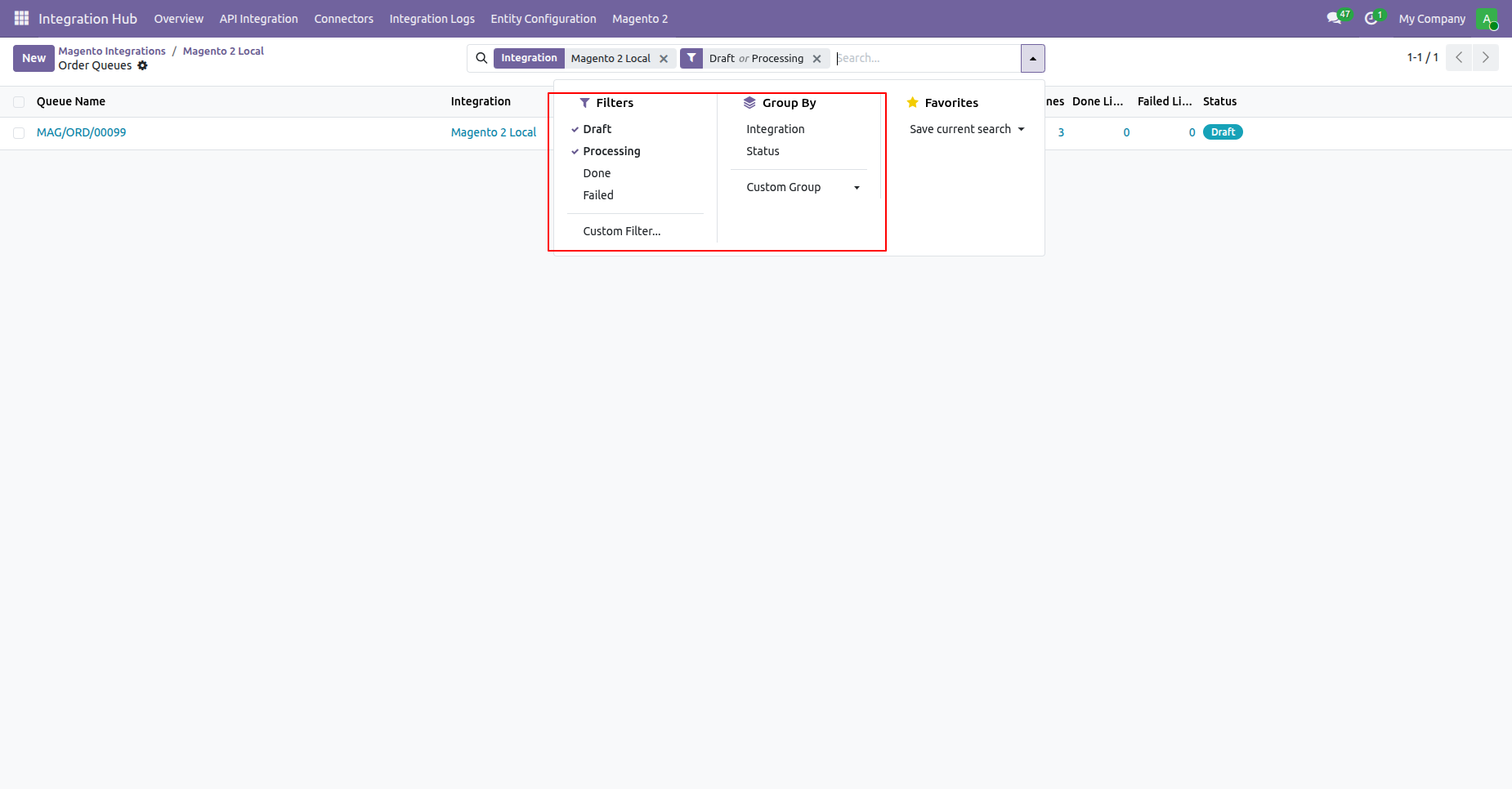 Review imported sale order record in Odoo displaying customer, order lines, total, and status