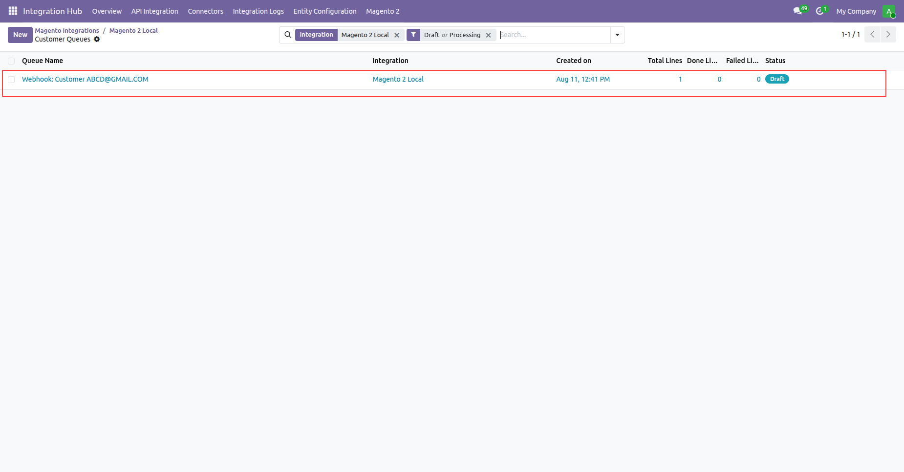 Inspect incoming customer webhook payload data mapped directly to Odoo partner record creation queues