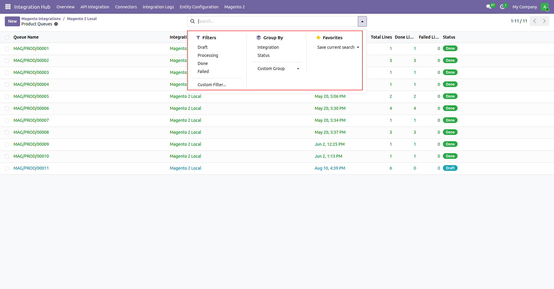 Inspect imported product template records displaying synchronized product name, SKU, price, and category