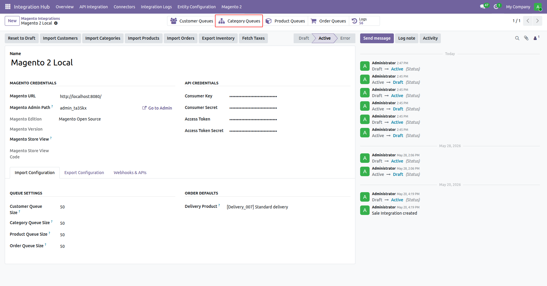 Launch category export wizard to push new Odoo product categories directly to Magento 2
