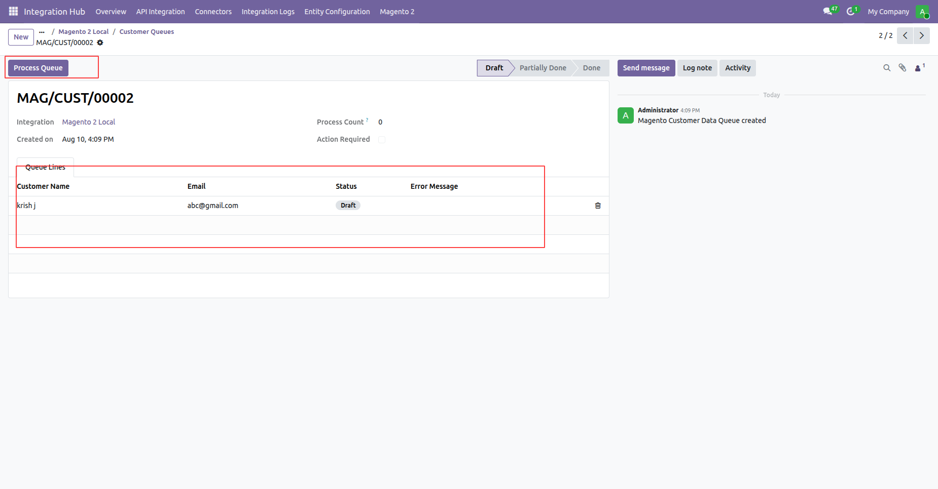 Inspect customer partner form view with dedicated Magento 2 integration tab and store customer ID