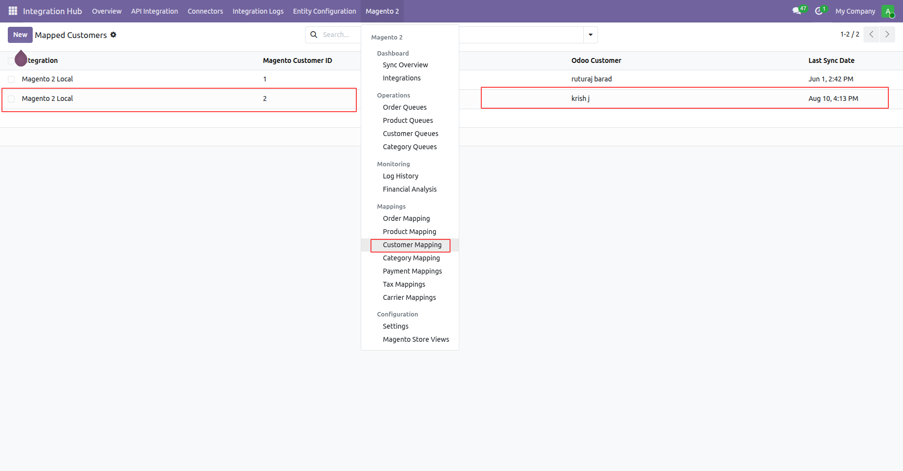 Check synchronized customer shipping address contacts linked to master customer record inside Odoo CRM