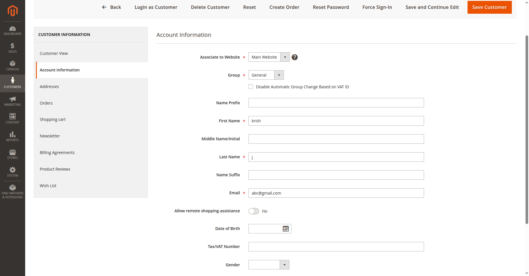 Update customer profile details, tax ID, and address information across connected Magento 2 accounts