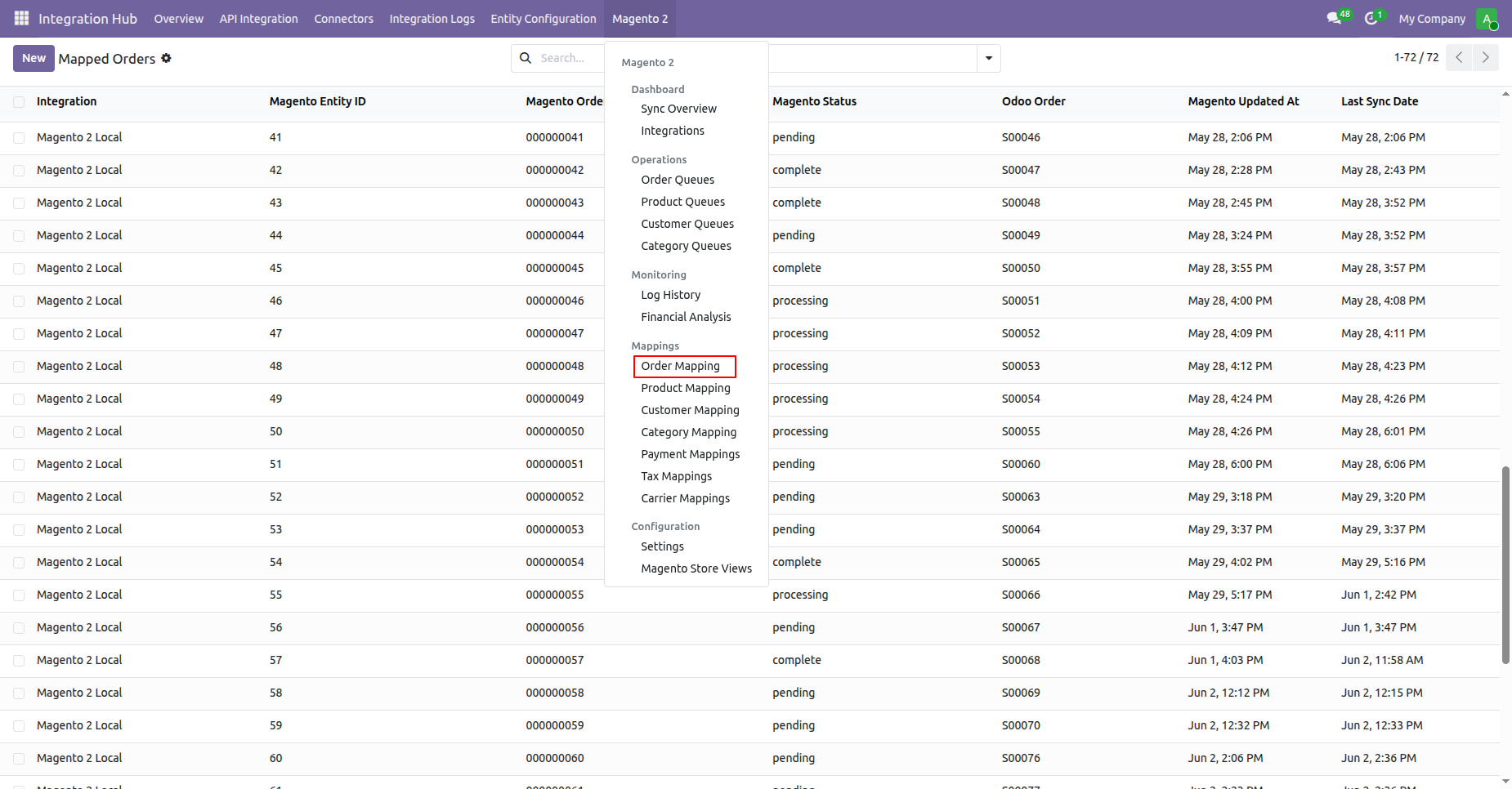 Inspect generated customer invoice record with mapped payment journal and automated payment registration status