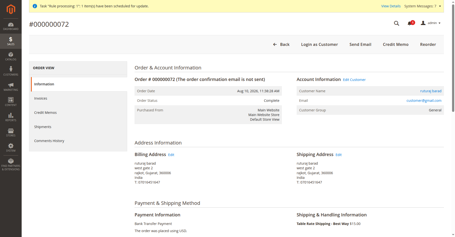 Monitor sale order queue execution logs to inspect raw API order payloads and processing steps