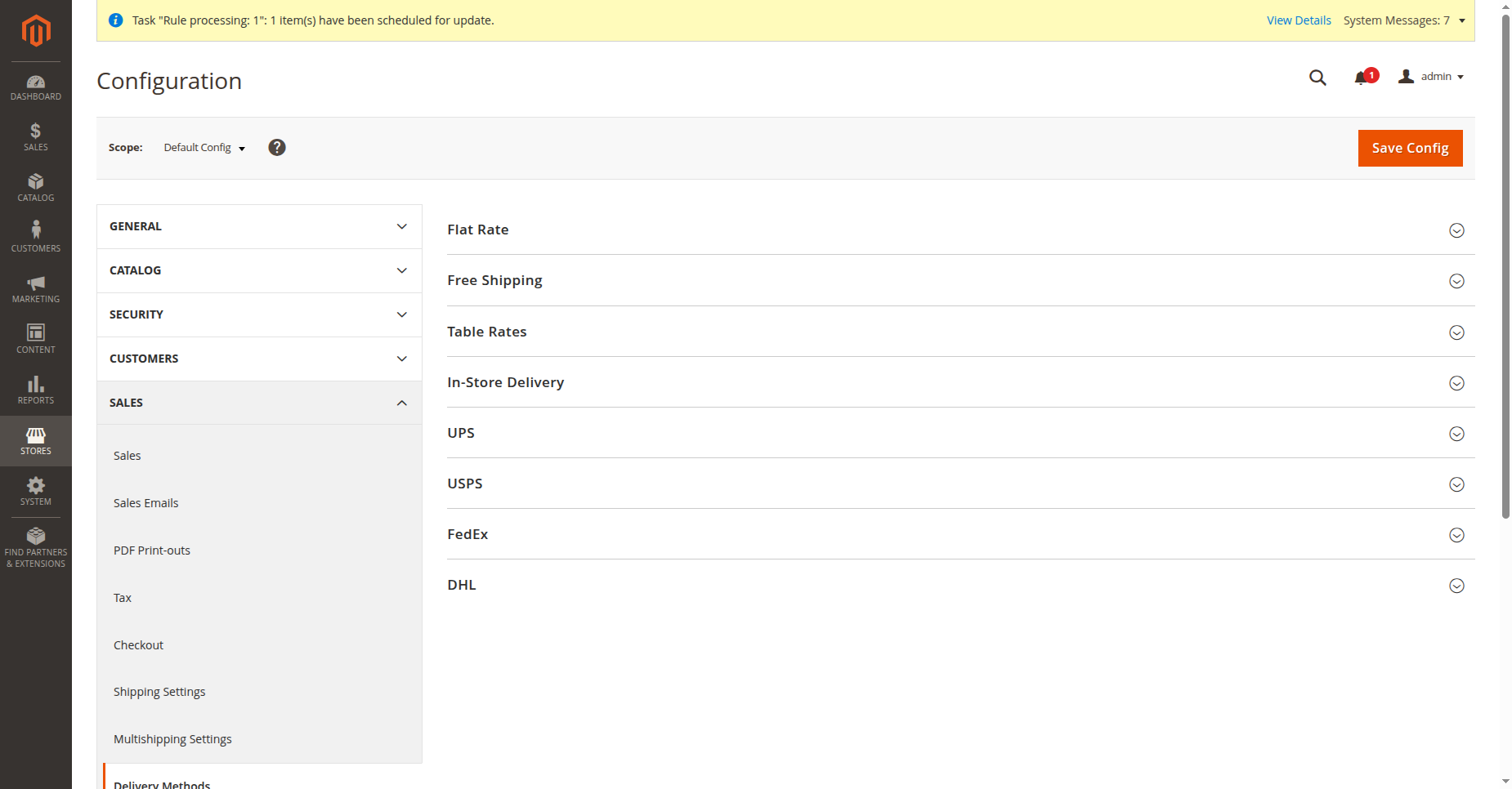 Review carrier mappings list view displaying active Magento shipping methods and linked Odoo shipping carriers