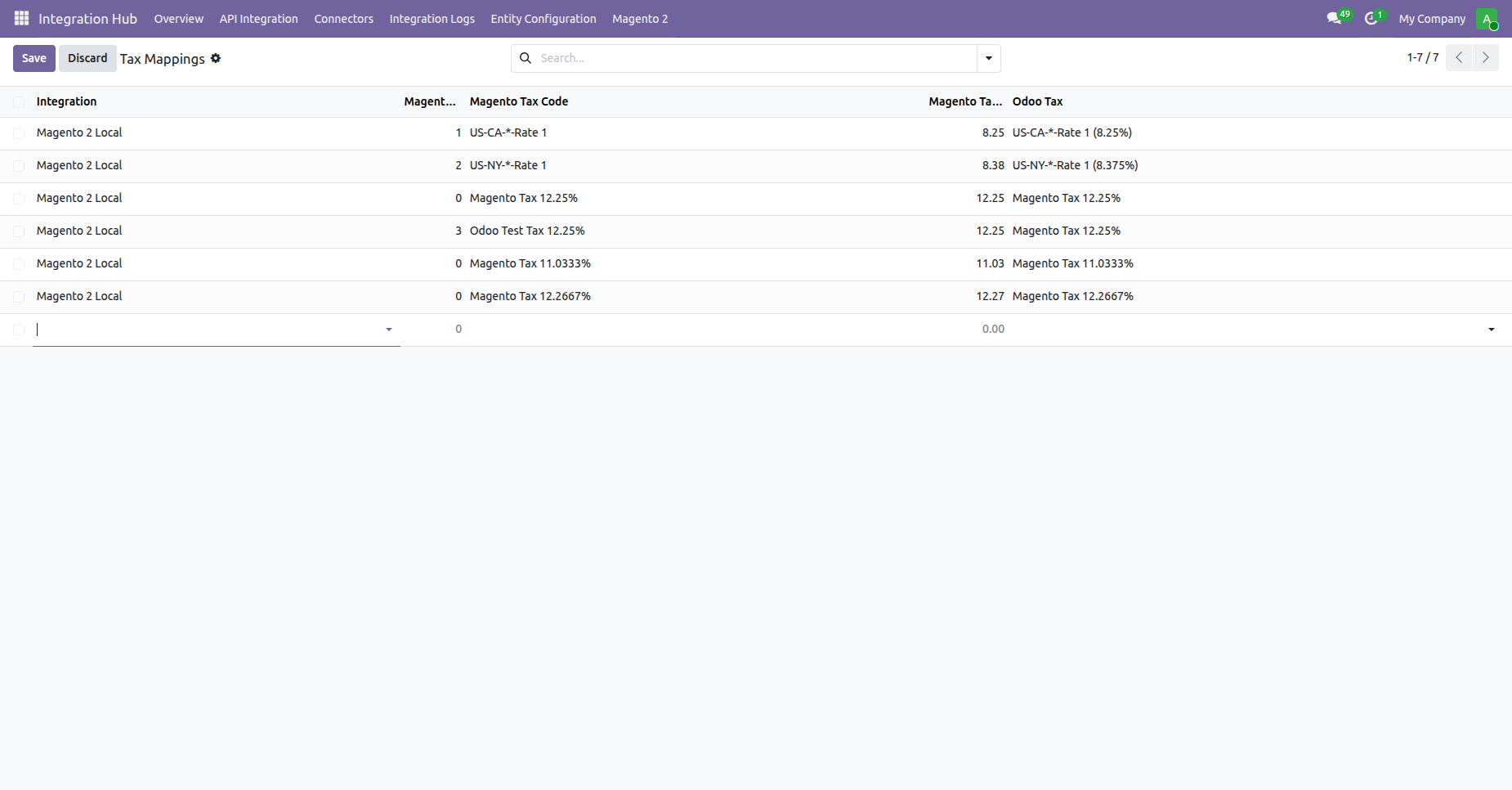Create tax mapping record associating Magento 2 tax class rate with corresponding Odoo sales tax
