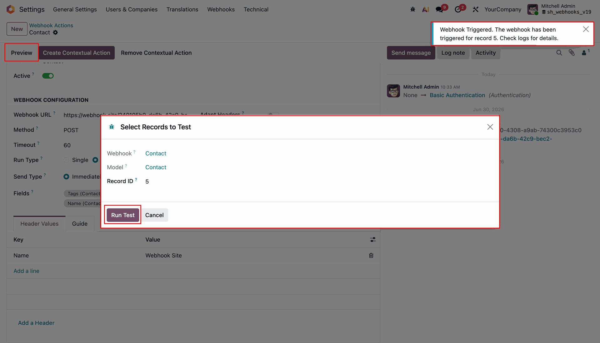 Outbound Webhook Log Entry
