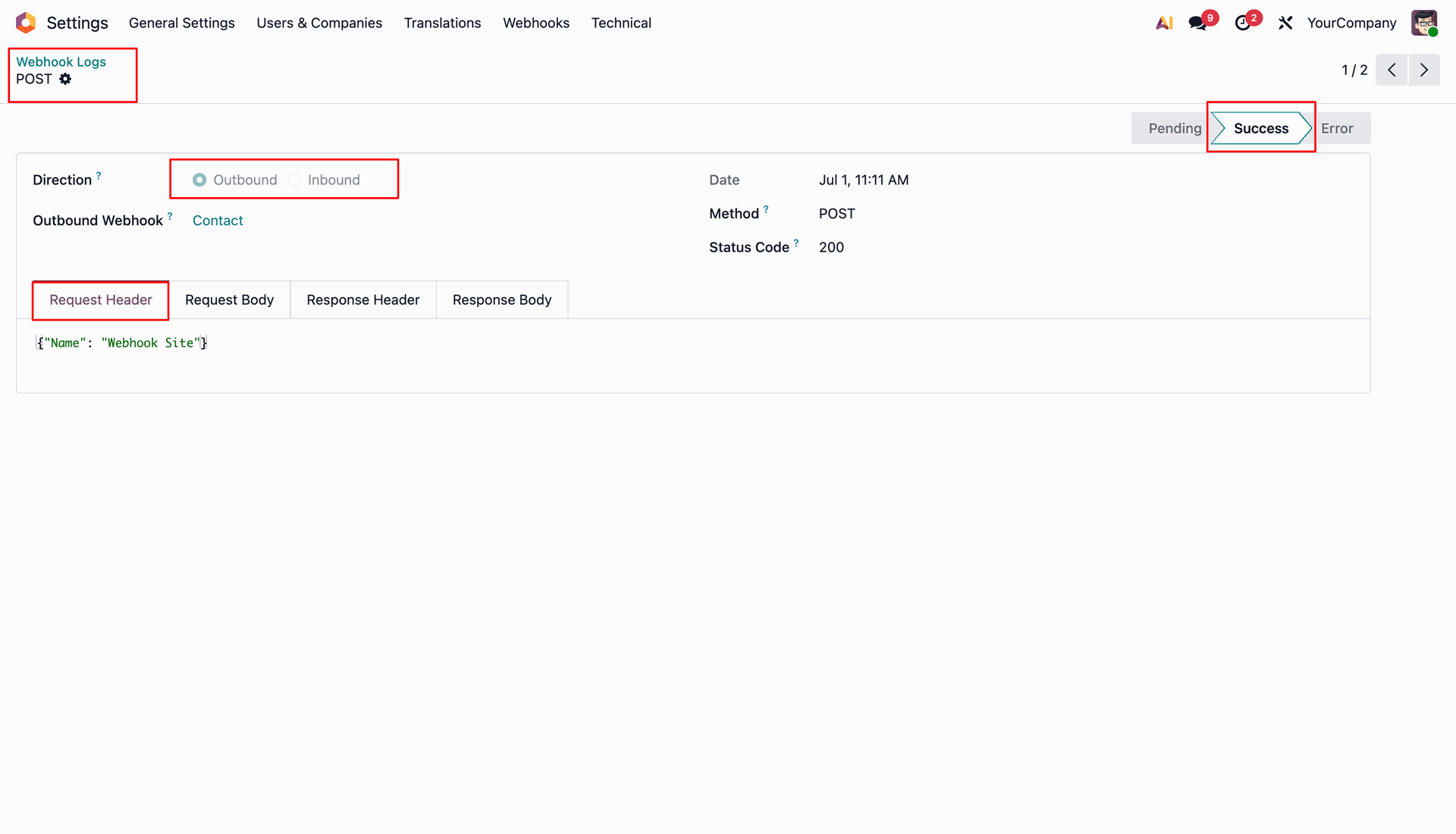 Request Header Details View