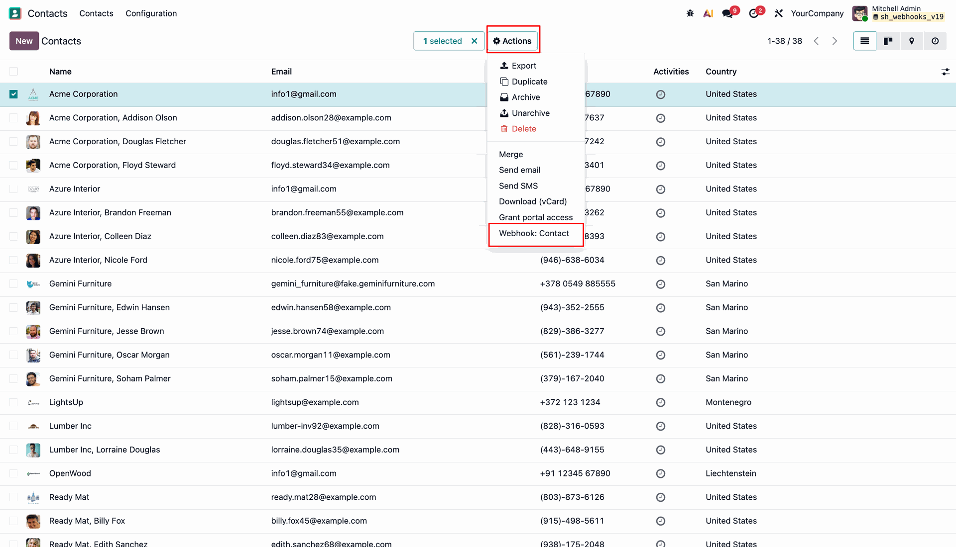 Executing Contextual Webhook Action