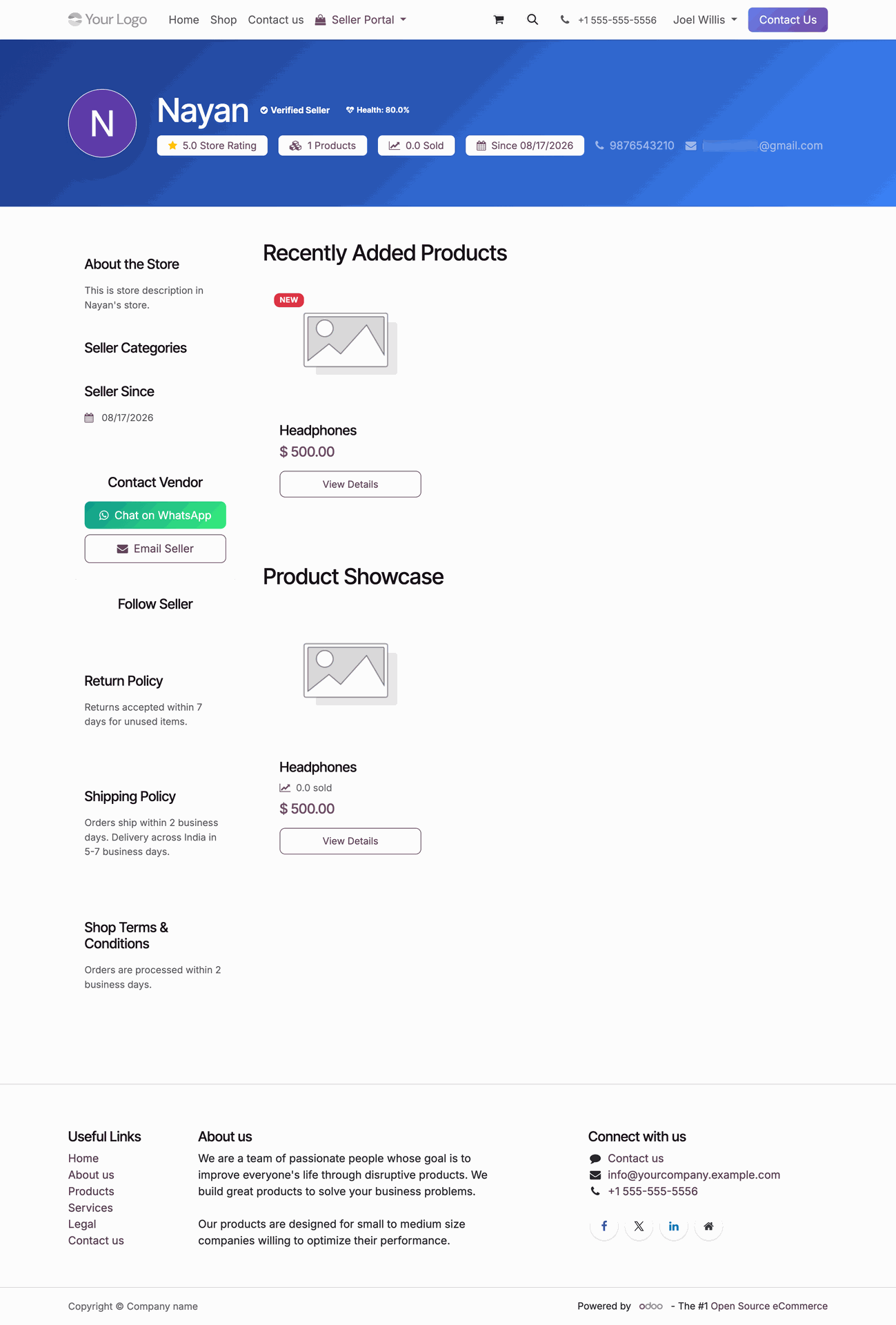 Individual Seller Storefront Page