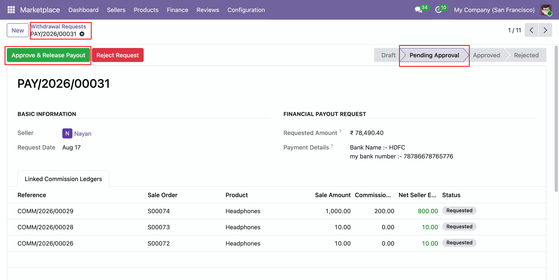 Vendor Payout Request Details