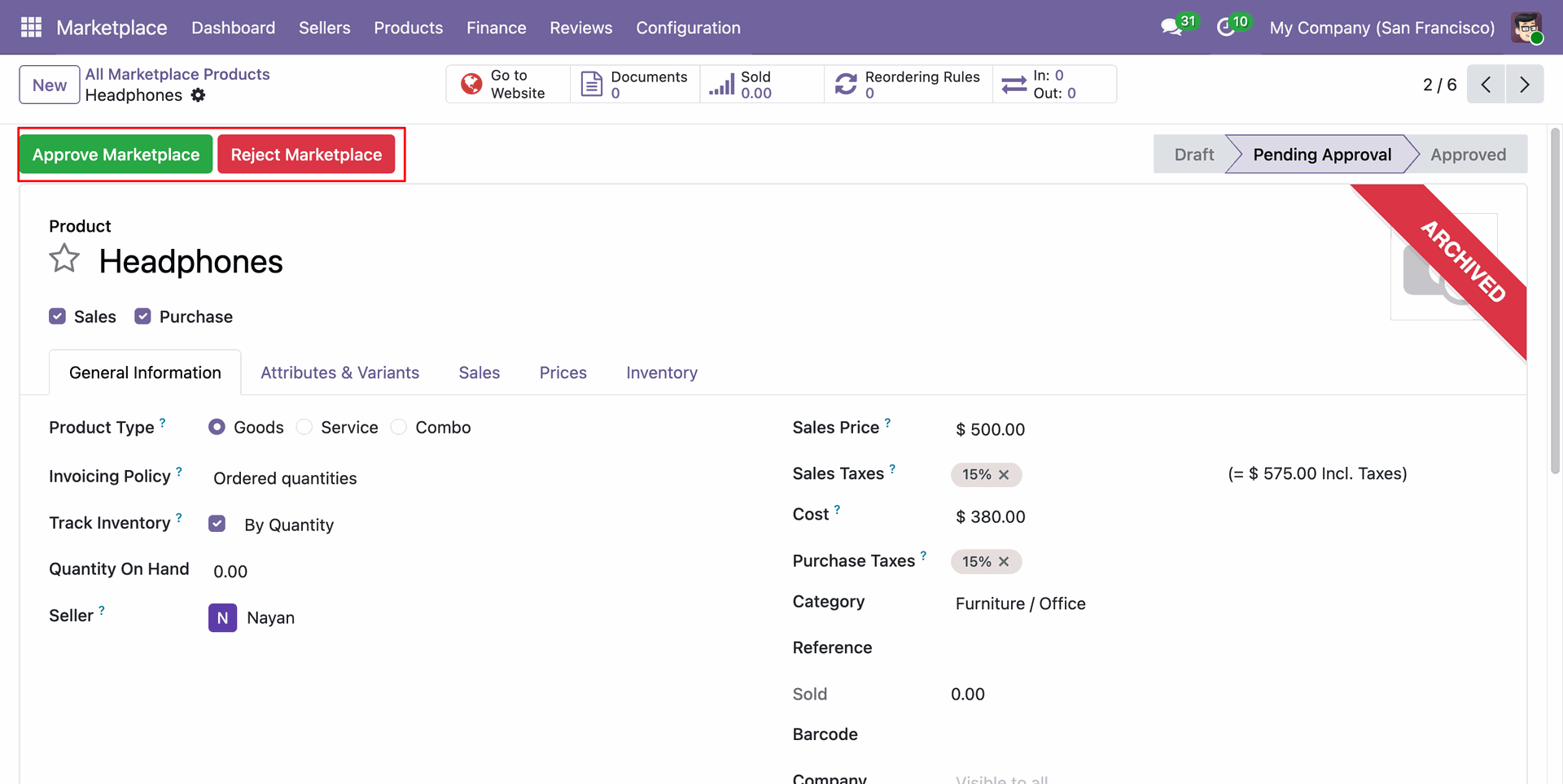 Rejecting Vendor Product Listing