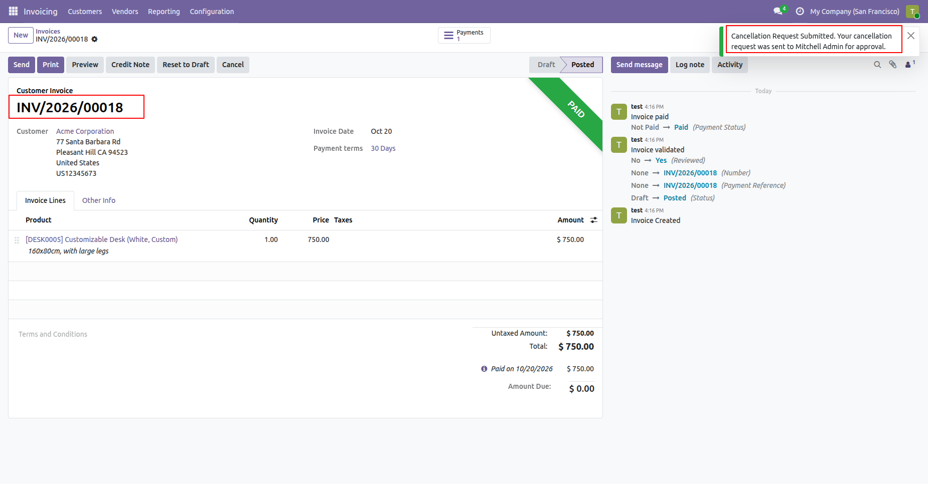 Click on cancel button to cancel the invoices