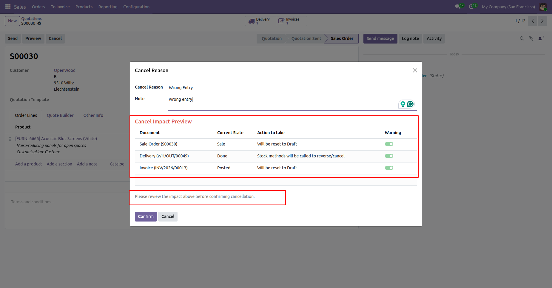 Odoo sale order cancellation preview