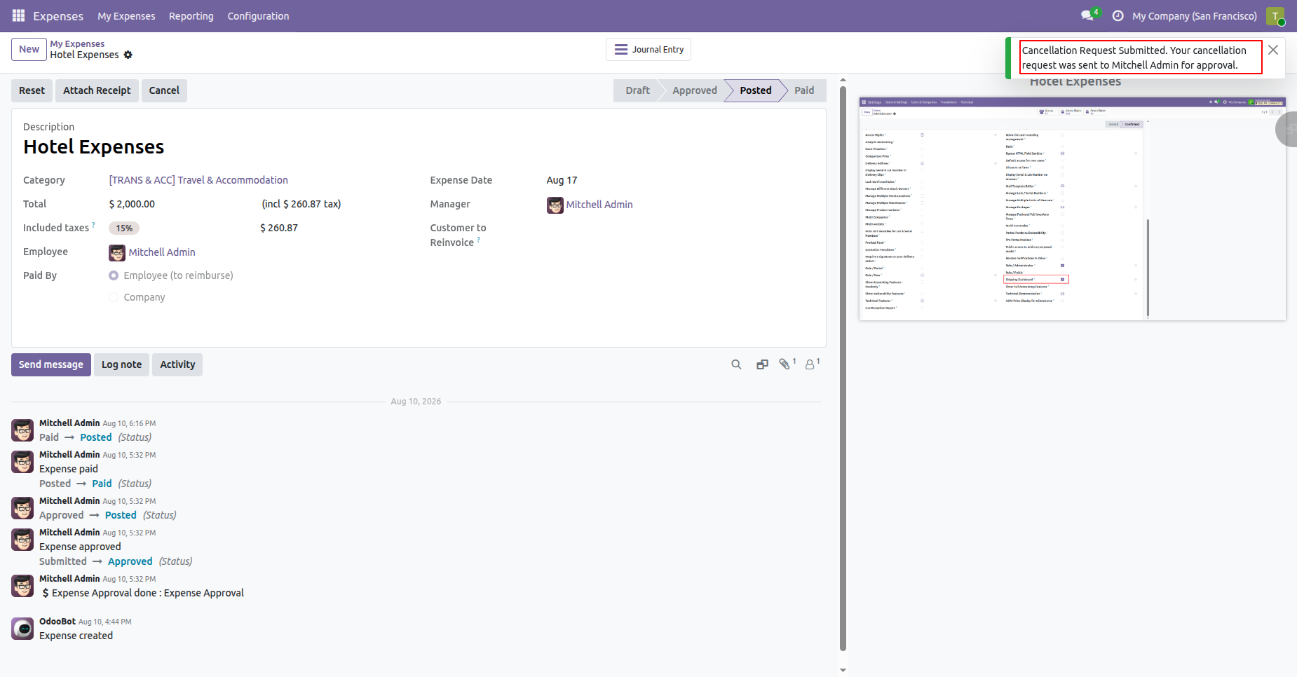 Click on the cancel button to cancel the HR Expense record