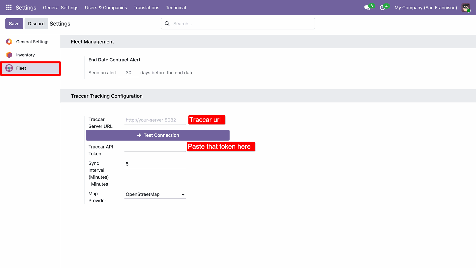 Traccar Configuration Screenshot